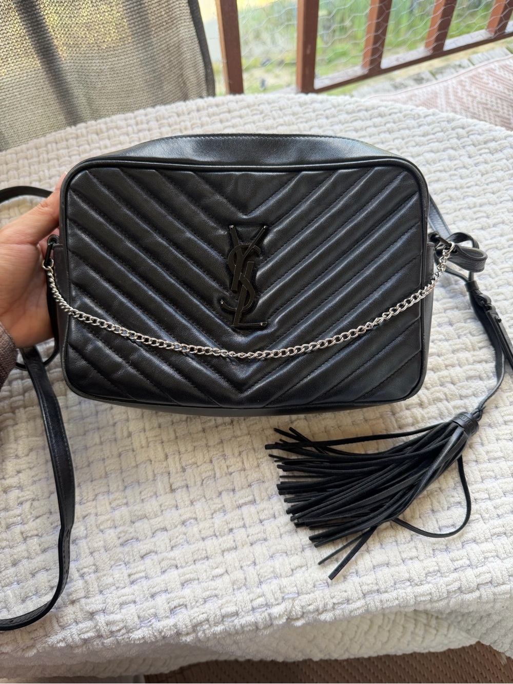 Saint Laurent Black Quilted Leather Camera Crossbody with Tassel